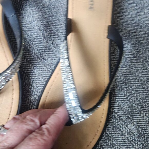 Rhinestone Sparkle Toe Thong Wedge Dressy Flip Flops Silver Black Size 10 - Picture 10 of 15